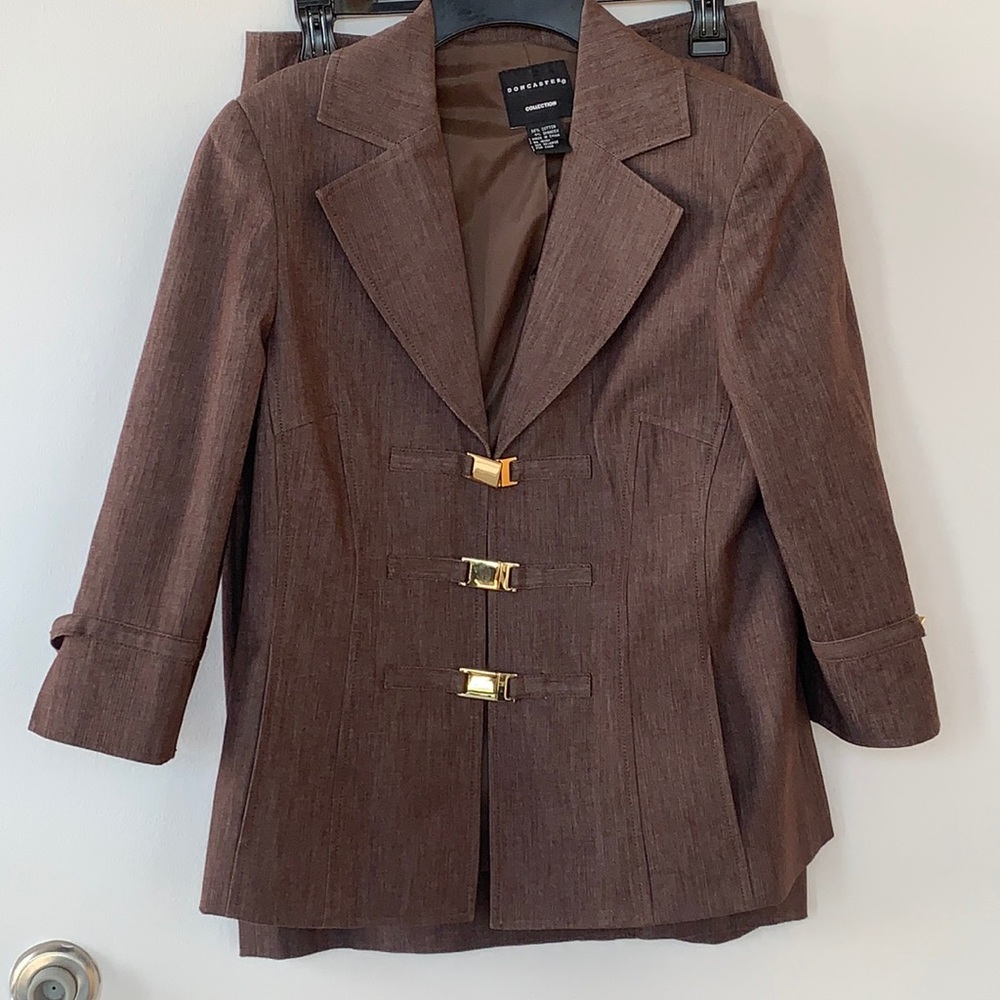 DONCASTER Brown Jacket Skirt Suit Work Casual Business Size 6